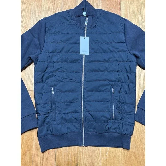 Reiss Hybrid Quilted Zip Through Jacket Coat Navy Felix Freddie Mens Size S